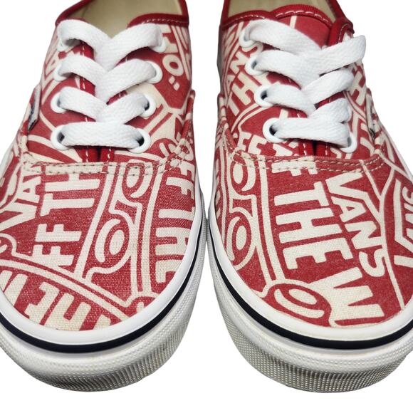 Vans Shoes Womens 5 Red White Low Tops Skater Preppy Comfy Spell Out Abstract - Picture 4 of 13